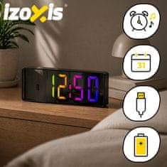 slomart IZOXIS Budilka LED barvna ura s prikazom temperature in datuma, USB