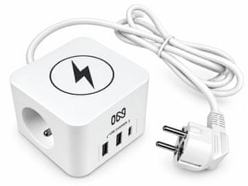 IN IN 553049 Brezžični polnilnik z 2 vtičnicama in USB A+C
