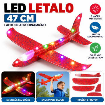 Verkgroup LED jadralno letalo 47 cm – lahko otroško letalo z osvetlitvijo, rdeče