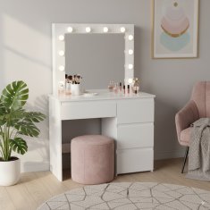 Inlea toaletna mizica ZYRA z LED osvetlitvijo (LED žarnice) in 4 predali - bela