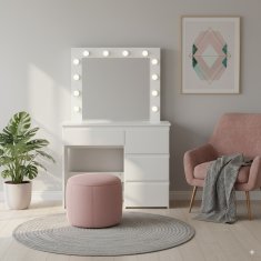Inlea toaletna mizica ZYRA z LED osvetlitvijo (LED žarnice) in 4 predali - bela