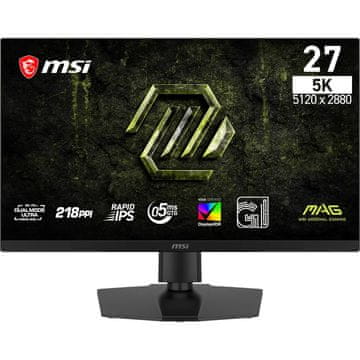 MSI Zaslon MAG 271KPD7 / 68,6 cm (27") / 5120x2880 (5K) / Rapid IPS / 5K:75Hz, QHD:300Hz / 0.5 ms (Min.) (GTG) / 350 nits / 1500:1 / nastavljiv po višini