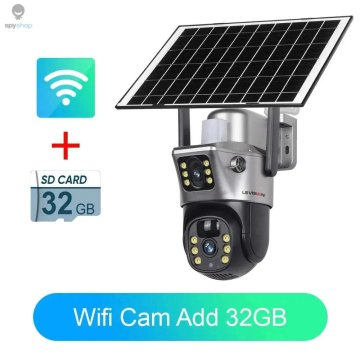 KJB Solarna varnostna kamera z dvema objektivoma 4K za zunanji nadzor Kamera WiFi s kartico 32 GB