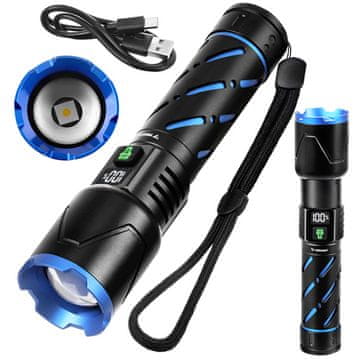 slomart Trizand 26950 Taktična svetilka, 800 lm, LED, USB-C, zoom, vodoodporna