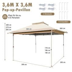 Northix Pop-up paviljon z mrežo proti komarjem, UV 50+, 3,6 x 3,6 m, kaki