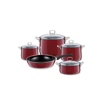 Riess rosso Set Burgundski set 4 loncev s pokrovi in emajliranih ponev