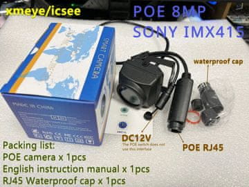 KJB Mini vodoodporna IP kamera PoE z nočnim vidom 8 MP Sony IMX415, PoE, objektiv 3,6 mm