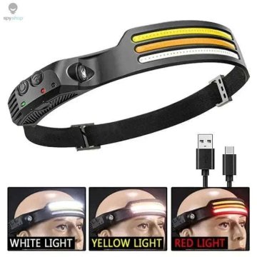 KJB Polnilna čelna svetilka COB LED s senzorjem gibanja Izvedba 3, bela/rdeča/rumena