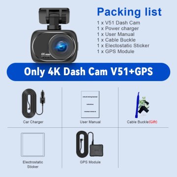KJB Avto kamera 4K z Wi-Fi, nočnim snemanjem in nadzorom parkiranja V51-GPS, 256 GB
