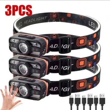 KJB Polnilna LED celna svetilka s sestimi nacini osvetlitve Polnilna LED celna svetilka s sestimi nacini osvetlitve WH0188, 3 kosi