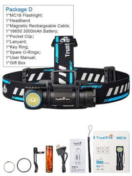 KJB Magnetna polnilna čelna svetilka MC18 USB Črna, z baterijo 18650