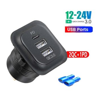 KJB Univerzalni polnilnik za motorna kolesa in avtomobile z dvema priključkoma USB za 12–24 V 001