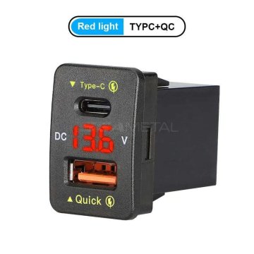 KJB Avtomobilski polnilnik USB 45 W s prikazom napetosti za Toyoto Type-C, rdeč