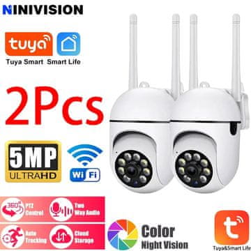 KJB Notranja kamera WiFi 5 MP PTZ z dvosmernim zvokom 2 kameri Tuya, vtič EU