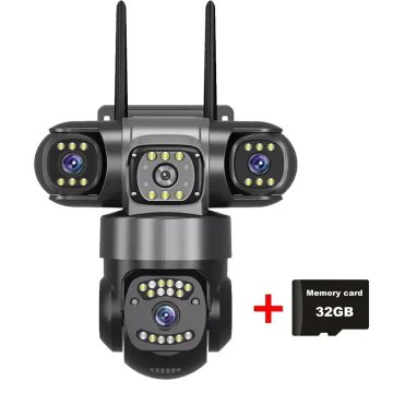 KJB Zunanja Wi-Fi nadzorna kamera 12 MP 6K s tremi objektivi – 32 GB, vtič EU