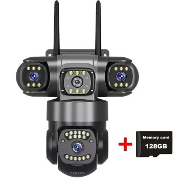 KJB Zunanja Wi-Fi nadzorna kamera 12 MP 6K s tremi objektivi – 128 GB, vtič EU