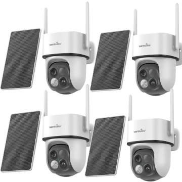 KJB Solarna Wi-Fi varnostna kamera 2K z dvojnim objektivom in polnilno baterijo komplet 4 kamer