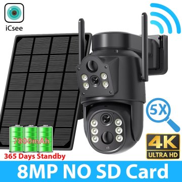 KJB Zunanja brezžična solarna kamera 8 MP 4K z dvojnim objektivom 1 kamera, brez kartice