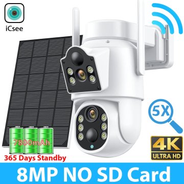 KJB Zunanja solarna Wi-Fi kamera 8 MP 4K z dvojnim objektivom 8 MP, bela
