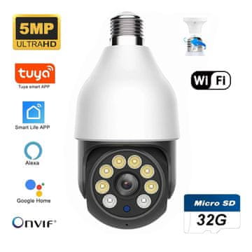 KJB Wi-Fi PTZ varnostna kamera 5 MP za grlo E27 5 MP, kartica 32 GB