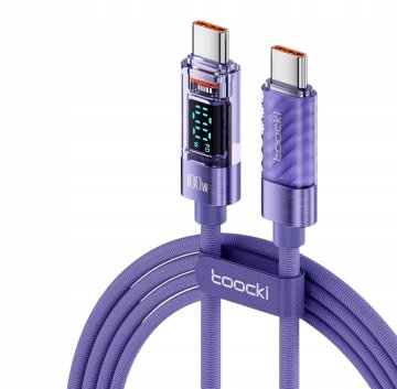 Toocki vijoličen USB C-C kabel 1 meter 100W PD QC + LCD vatmeter 100cm
