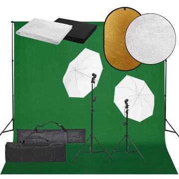 Vidaxl Komplet za foto studio z lučmi, ozadjem in odbojnikom