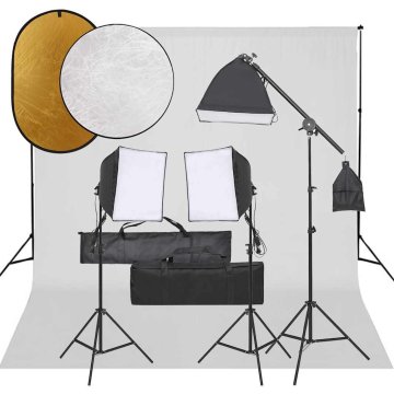 Vidaxl Komplet za foto studio z lučmi, ozadjem in odbojnikom
