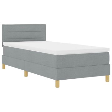 Vidaxl LED Box Spring Postelja z blazino Svetlo siva 90 x 190 cm blago