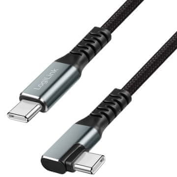 LogiLink Kabel LogiLink USB-C na USB-C 0,5 m, kot 90°, 100 W PD, sivo/črn, 4K 60Hz