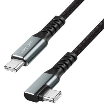 LogiLink Kabel LogiLink USB-C na USB-C, 2 m, kot 90°, 100 W PD, sivo/črn, 4K 60Hz