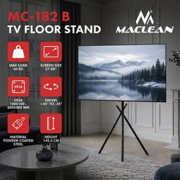 Maclean TALNI NOSILEC/STOJALO ZA TV , 37–80", MAKS. VESA 600X400, MAKS. 60 KG, MC-182 B MC-182 B
