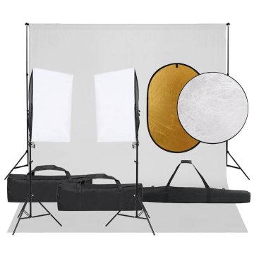 Vidaxl Komplet za foto studio z lučmi, ozadjem in odbojnikom