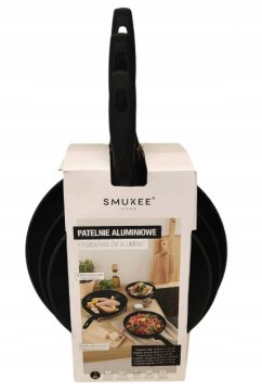 EE komplet 3 aluminijastih ponv za cvrtje, 20/24/28 cm, črne barve