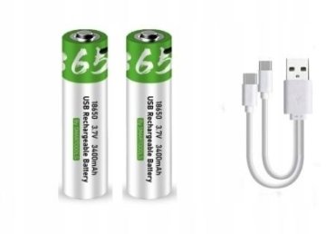 POLNILNE BATERIJE 18650 POLNILNE BATERIJE 2 KOS, POLNJENJE Z USB-C KABLOM