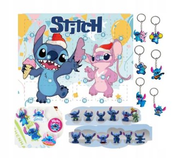 ADVENTNI KOLEDAR 24 ELEMENTOV STITCHI FIGURE OBESEK ZA KLJUČE ZA OTROKE