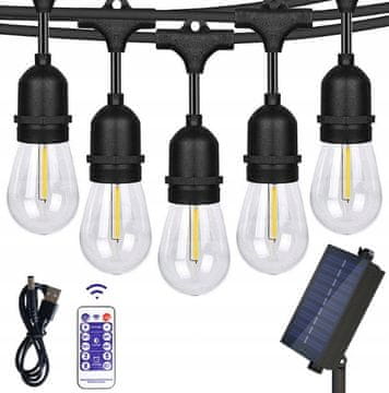 SONČNE GERLANDE VRTNE BALKONSKE LUČI 15M 15 LED DALJINSKI UPRAVLJALNIK S14 VERIGA