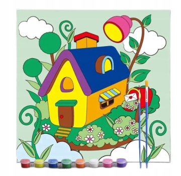 SLIKA ZA OTROKE 30X30 CM KOMPLET ZA SLIKANJE HIŠA/KOČA