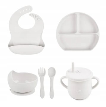 SILIKONSKI PRIBOR ZA HRANJENJE OTROK FIRST UTENSILS, BEL
