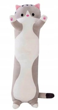 SIVA MAČJA BLAZINA DOLGA MAČKA PLIŠASTA IGRAČA MASKOTA ZA OTROKE DARILO 90 CM