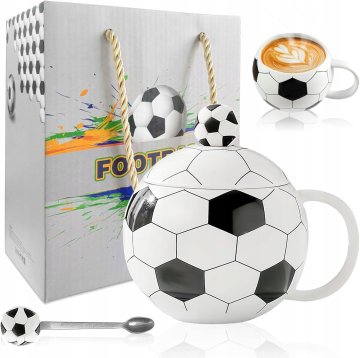 KERAMIČNA NOGOMETNA SKODELICA 400 ML S POKROVOM IN ŽLICO