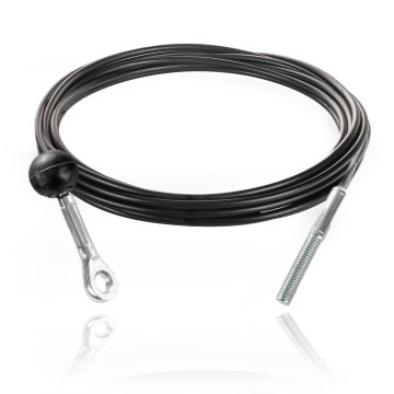 DQ-PP Stahlseil ummantelt mit Öse, Gewindebolzen und Ballstopper für Fitnessgeräte | 5 mm / 6,5 mm | 3,3 m | 7x19 | Drahtseil | Kabel za telovadnico | Schwarz | Fitnes | 330 cm