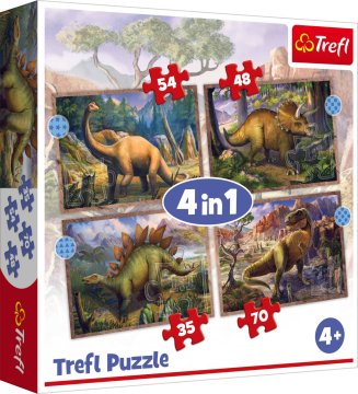 Northix Trefl sestavljanka 4 v 1 set dinozavrov