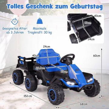 Northix 24V otroški električni traktor z daljinskim upravljalnikom, moder