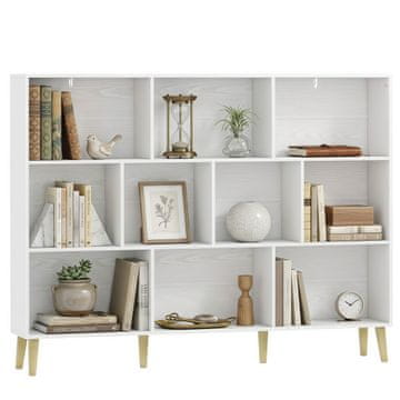 HOMCOM Knjižna polica s 10 kock, vitka prostorsko varčna knjižna polica s 3 nivoji z nogami iz borovega lesa, nosilna polica za dnevno sobo, pisarno, spalnico, 140x24x107 cm, bel lesni videz