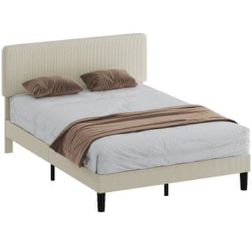 HOMCOM Okvir zakonske postelje 140x200 cm z višinsko nastavljivim vzglavjem, oblazinjenim v rebrastem žametu, zakonska postelja z lesenimi letvami, za spalnico, enostavna montaža, svetlo siva