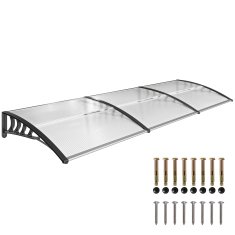 OUTSUNNY Zunanja ukrivljena nadstrešnica z vijaki in sorniki vključeni, nadstrešnica iz polikarbonata, PP in aluminija, 90x295x23.5 cm, črna in prozorna