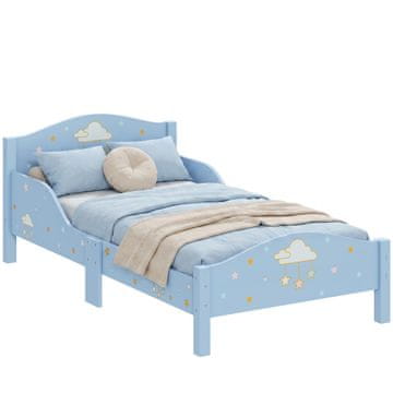 AIYAPLAY Postelja Montessori za otroke 3-6 let, 146x76.5 cm enojna posteljica za otroke z zaščitnimi ograjami in letvenim dnom, oblika oblaka in zvezd iz lesa za otroško sobo, modra