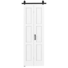 HOMCOM Drseča bifold vrata za steno 71.2x213.4cm, tihi jekleni tir, ročaj, vodilo, kolesa, notranja vrata rustikalnega sloga, iz MDF in borovega lesa, nepremočljiva, za kuhinjo, kopalnico