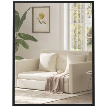 HOMCOM Pravokotno stensko ogledalo za kopalnico s kavlji, ogledalo za spalnico iz stekla in MDF, 70x90 cm, črno