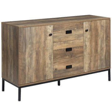 HOMCOM Moderna kredenca iz iverne plošče in kovine za kuhinjo in dnevno sobo z 2 omaricama z 2 vratoma z nastavljivimi policami in 3 predali, 120x39.5x77 cm, rjava